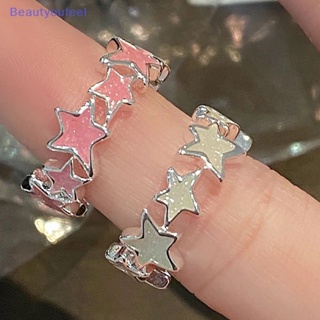 [Beautyoufeel] แหวนแฟชั่น รูปดาวห้าแฉก ดาว สีชมพู สีขาว สไตล์เกาหลี เครื่องประดับ สําหรับผู้หญิง