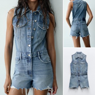 Zara Playsuits 23 ฤดูร้อน สไตล์ใหม่ กระดุมโลหะ ซิปปิด กางเกงยีน ขาสั้น8197187