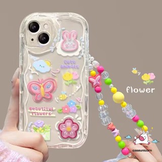 เคสโทรศัพท์มือถือ ลายการ์ตูนกระต่าย ดอกไม้ ผีเสื้อ 3D พร้อมสายคล้องมือ สําหรับ Vivo Y36 Y27 Y12 Y02 Y21 Y17 Y12s V25 E Y20 Y16 Y95 Y35 Y30 Y11 Y20s Y51 Y22s Y91C Y50 Y12i Y21s Y15s Y91 V27 Y15 Y33s Y15A