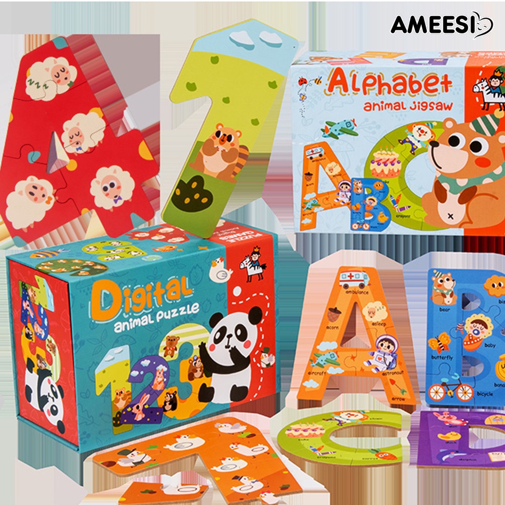 ameesi-จิ๊กซอว์ไม้-รูปตัวอักษร-ตัวเลข-หลากสี-ของเล่นเสริมการเรียนรู้เด็ก