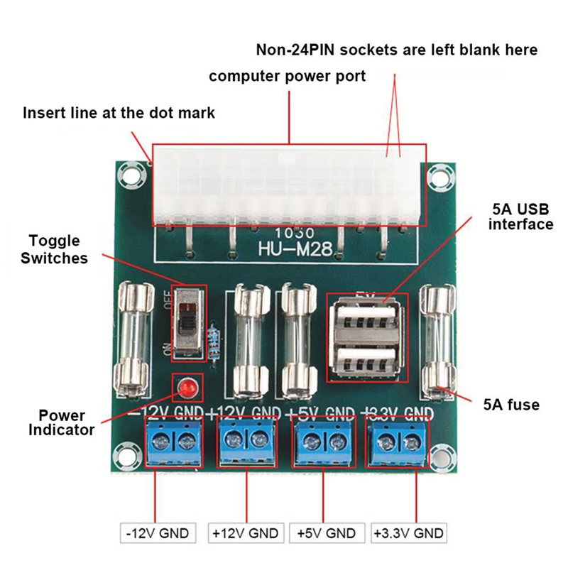 hu-m28-โมดูลพาวเวอร์ซัพพลายวงจรคอมพิวเตอร์ตั้งโต๊ะ