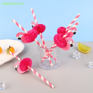 Daydayto หลอดดูดน้ํา ลายนกฟลามิงโก้ 3D สําหรับปาร์ตี้ งานแต่งงาน 10 ชิ้น