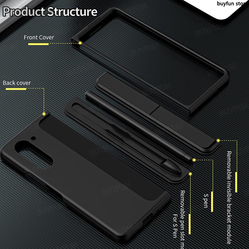 for-samsung-z-fold-5-5g-fold5-case-removable-pen-holder-invisible-bracket-kickstand-hard-pc-shell-cover-with-touch-pen