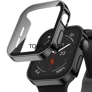 เคสนาฬิกาข้อมือ PC ชุบไฟฟ้า กันน้ํา ขอบตรง อุปกรณ์เสริม สําหรับ Apple Watch Case 7 8 4 5 6 45 มม. 41 มม. 44 มม. 40 มม. iWatch Ultra 49 มม.