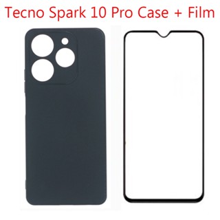 สําหรับ Tecno Spark 10 Pro เคสซิลิโคนนุ่ม Tpu สีดํา เคสป้องกันโทรศัพท์มือถือ พร้อมฟิล์มกระจกนิรภัย