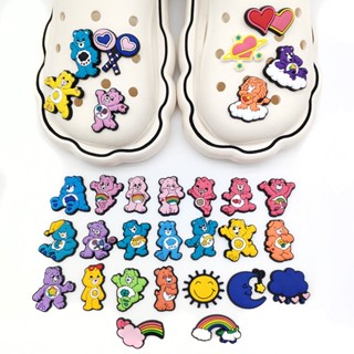 CROCS 【Cute Cartoon Rainbow Bear Series】รองเท้าแตะ PVC ลายการ์ตูนหมีน่ารัก ถอดออกได้ สําหรับตกแต่งสวน DIY