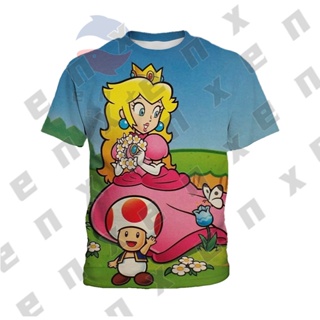 เสื้อยืดแขนสั้น พิมพ์ลาย Super Princess Peach Mario แฟชั่นสําหรับเด็กผู้หญิง อายุ 3-13 ปี A898