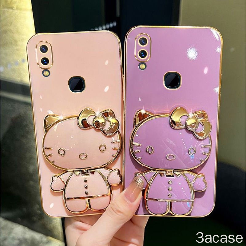 เคสโทรศัพท์มือถือ-ลายการ์ตูน-kt-พร้อมฟังก์ชั่นแม่เหล็ก-ขาตั้งกระจก-สําหรับ-vivo-v11-v9-v11i-y95-y91-y91i-y91c-y1s-y81-y81i-y83