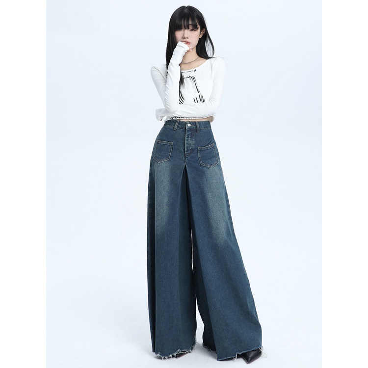 กางเกงยีนส์ขากว้าง-อินเทรนด์-กางเกงยีนส์ขายาวสไตล์ฮาราจูกุสตรีท-ฮิปฮอป-สไตล์เกาหลี-ยอดฮิตทรงสวย-กางเกงยีนส์-กางเกงขายาว