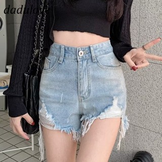 DaDulove💕 New Korean Version of Ins Raw Edge Denim Shorts Womens High Waist A- line Pants Large Size Hot Pants