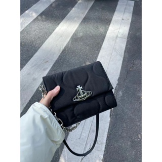 2023 New Saturn Chain Flip Hobo Bag Black Simple Joker Small Square Bag Nylon Cloth Shoulder Crossbody Bag