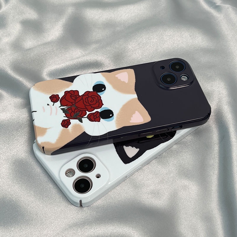 เคสโทรศัพท์มือถือแบบแข็ง-ลายแมว-ดอกกุหลาบ-สําหรับ-iphone-14-13pro-12-11-7-8xsxr-rtj5