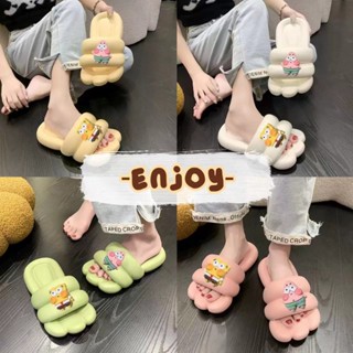 🍓EnJoy🍓 พร้อมส่ง (LT-SPB)  รองเท้าแตะแบบสวมส้นแบน ตรงหัวหยัก ลายตัวการ์ตูน