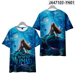 เสื้อยืดแขนสั้นลําลอง พิมพ์ลายภาพยนตร์ The Little Mermaid 3 มิติ น่ารัก พลัสไซซ์ สําหรับผู้หญิง และผู้ชาย