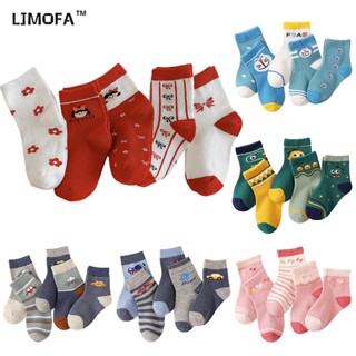 LJMOFA KIDS ถุงเท้าผ้าฝ้ายแท้ ระบายอากาศ ใส่สบาย ลายการ์ตูน สําหรับเด็ก 1-12 ปี 5 คู่