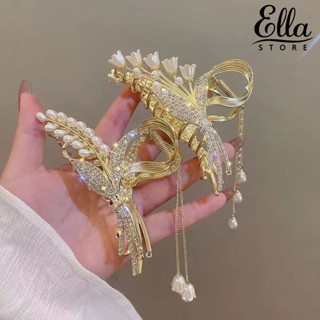 Ellastore123 กิ๊บติดผม ประดับพลอยเทียม อัลลอย รูปกล้วยไม้ ประดับพู่ หรูหรา