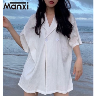 Manxi เสื้อเชิ้ตผู้หญิง เสื้อสาวอวบ สะดวกสบาย  มีความรู้สึกของการออกแบบ	 A25K0I4