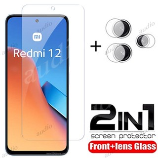 2in1 ฟิล์มกระจกนิรภัยกันรอยหน้าจอ เลนส์กล้อง HD นิ่ม สําหรับ Xiaomi redmi 12 Redmy redmi 12 Redmi12