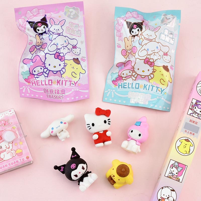 sanrio-kulomi-mymelody-cinnamoroll-ยางลบ-ลายการ์ตูนปิกาจู-สุ่มยางลบ-อุปกรณ์สํานักงาน-โรงเรียน-ของเล่นเครื่องเขียน