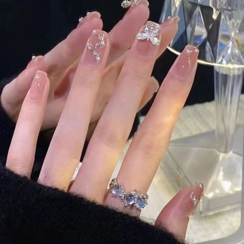 พร้อมส่ง-สติกเกอร์ติดเล็บปลอม-แบบสั้น-ถอดออกได้-สําหรับตกแต่งเล็บ