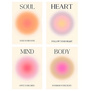 4pcs Home Decor Aesthetic Gradient No Frame For Room Positive Aura Grainy Quote Print Canvas Wall Art