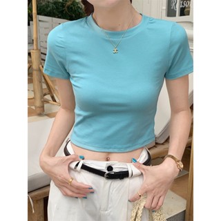 เสื้อครอปท็อป คอกลม แขนสั้น ผ้าฝ้าย แฟชั่นฤดูร้อน