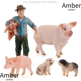 Amber ชุดโมเดลหมูฟาร์มเมอร์ ของเล่นเสริมการเรียนรู้เด็ก 1 ชุด
