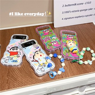 เคสโทรศัพท์มือถือแบบนิ่ม กันกระแทก ลายการ์ตูนคลื่นน่ารัก พร้อมสายโซ่คล้อง สําหรับ Samsung Galaxy Z Flip5 Z Flip 3 Flip 4 5G