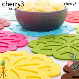 Cherry3 แผ่นซิลิโคนรองแก้ว ทนความร้อน 4 สี 6.7 X 6.7 นิ้ว 4 ชิ้น