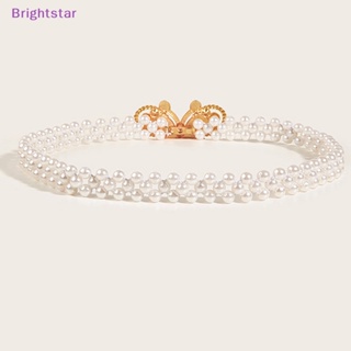 Brightstar เข็มขัดคาดเอว แบบบาง ประดับลูกปัดไข่มุก หรูหรา สําหรับเจ้าสาว งานแต่งงาน