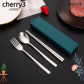 Cherry3 ชุดช้อนส้อม ตะเกียบ ช้อนส้อม สเตนเลส สีเขียวเข้ม 3 ชิ้น สําหรับตั้งแคมป์