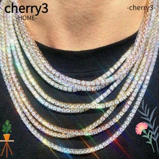 Cherry3 สร้อยคอ รูปเทนนิส ประดับพลอยเทียม สีทอง สีเงิน สไตล์ฮิปฮอป