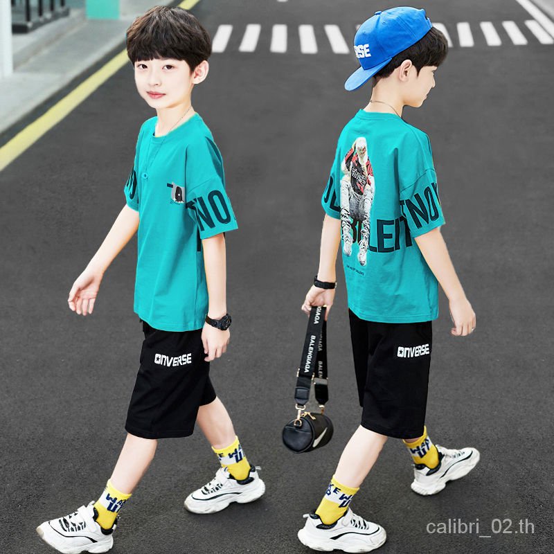 เสื้อผ้าเด็กสำหรับเด็กผู้ชาย-ชุดแขนสั้นฤดูร้อน-2023รุ่นใหม่-ชุดกีฬาเด็กเกาหลีสุดหล่อ-ax2304