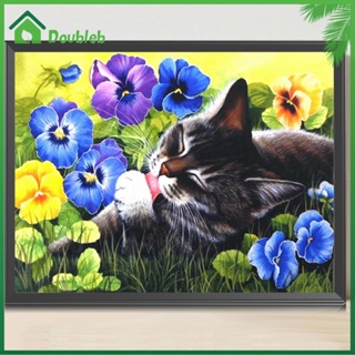 【Doub X ✮】ภาพวาดปักเพชร ทรงกลม ลายแมว ดอกไม้ 5D DIY สําหรับตกแต่งบ้าน ✮