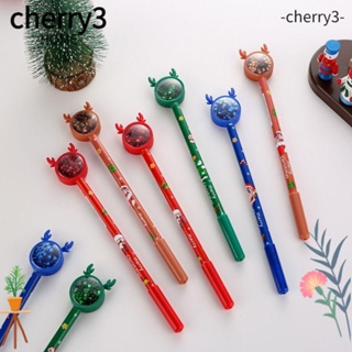 Cherry3 ปากกาหมึกเจล พลาสติก ลายการ์ตูนคริสต์มาส กวางเอลก์ สีดํา 4 ชิ้น