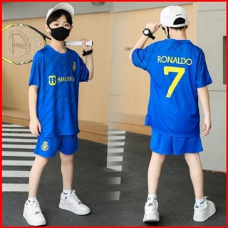 เสื้อกีฬาแขนสั้น ลายทีมชาติฟุตบอล Al Nassr Jersey Home Away Cristiano Ronaldo 22 23 ชุดเหย้า สําหรับเด็ก