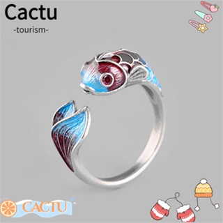 Cactu แหวนนิ้วมือ รูปปลาคาร์พ นําโชค สีเงิน สไตล์วินเทจ สําหรับผู้หญิง