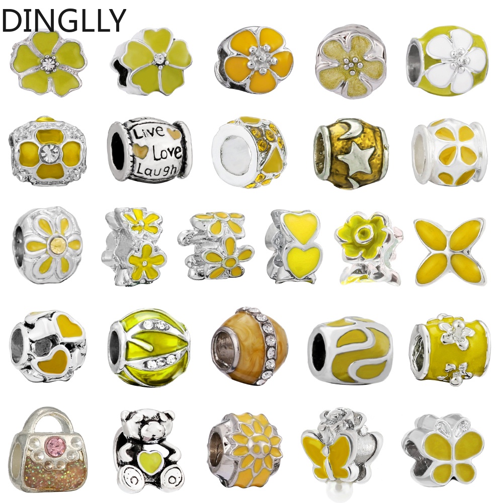 dinglly-ลูกปัด-โลหะผสม-สีเหลือง-เคลือบดอกไม้-ลูกปัดผีเสื้อ-เสน่ห์-เครื่องประดับ-diy-อุปกรณ์ทํา