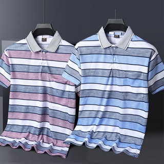 Two pieces from stock] pocketed ice silk striped POLO shirts for men, middle-aged dads wear summer short-sleeved t-shirts, elderly grandfathers wear half-sleeved tops, middle-aged mens clothes