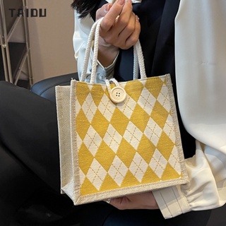 TAIDU กระเป๋าใส่ข้าวกล่องเบนโตะ ย้อนยุคยุโรปและอเมริกา กระเป๋าสะพายผ้าใบ ins กระเป๋าพร็อพสี่เหลี่ยมขนมเปียกปูนญี่ปุ่น นักศึกษาวิทยาลัยในชั้นเรียน