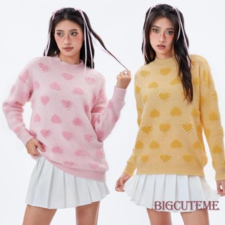 []-เสื้อกันหนาว แขนยาว ผ้าถัก ทรงหลวม ลายหัวใจ ประดับมุก น่ารัก แบบสวมหัว ให้ความอบอุ่น แฟชั่นฤดูใบไม้ร่วง สไตล์สตรีท สําหรับผู้หญิง