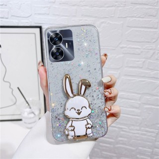 เคสโทรศัพท์มือถือใส แบบนิ่ม ลายกระต่าย มีป็อบอัพ สําหรับ REALME C55 NFC 10 Pro 10T 10PRO+ 5G 4G 2023 C55 NFC 10PRO 10T 10T 5G