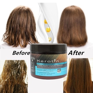 Keratin Creamy Hair Mask 98% เคราตินผมสวยรักษาผมเสียขนาด สูตรบำรุงผม ช่วยฟื้นฟูผมแห้งเสีย กลิ่นหอม(500ml) 1กระปุก