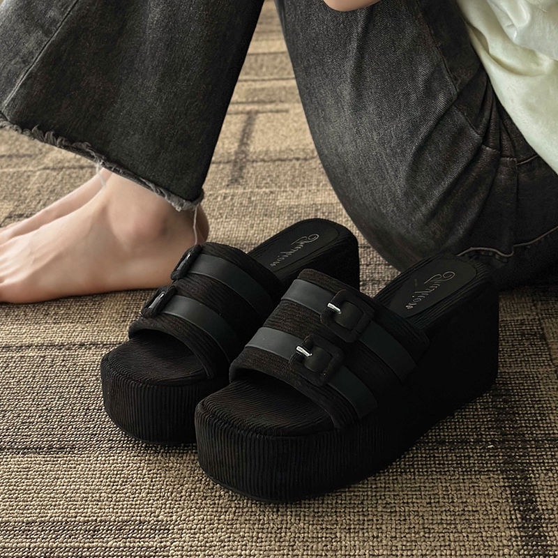 hot-sale-รองเท้าแตะส้นสูงผู้หญิง-สไตล์เกาหลี-ผ้ายืดหยุ่น-ส้นเตารีด-พื้นหนา-ระบายอากาศได้ดี-ไม่ลื่น-รองเท้าแฟชั่นผญ-ผญ