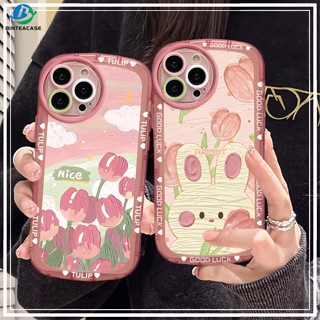 เคสโทรศัพท์มือถือแบบนิ่ม TPU ใส ลายกระต่าย และแมวทิวลิป สําหรับ Samsung A14 A04 A04S A13 A02S A03 A03S A30S A11 A12 A51 A30 A50 A52 A20S A10S M11 M12 J7 Pro J7 Prime J4 Plus