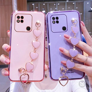 เคสโทรศัพท์มือถือชุบ ลายหัวใจ พร้อมสายโซ่คล้อง หรูหรา สําหรับ Xiaomi Redmi 12C 10C 10A 9 9T 9A 9C A1 Plus