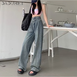 DaDuHey🎈 Women New American Style Retro Slit Zipper Jeans Loose Straight New Lazy Spring Straight Wide Leg Loose Trousers