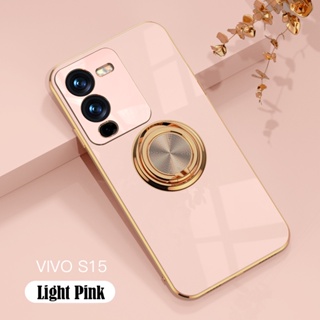 เคสซิลิกาเจล TPU ชุบไฟฟ้า 6D แบบบางพิเศษ พร้อมแหวนขาตั้ง สําหรับ VIVO S15 S15 Pro