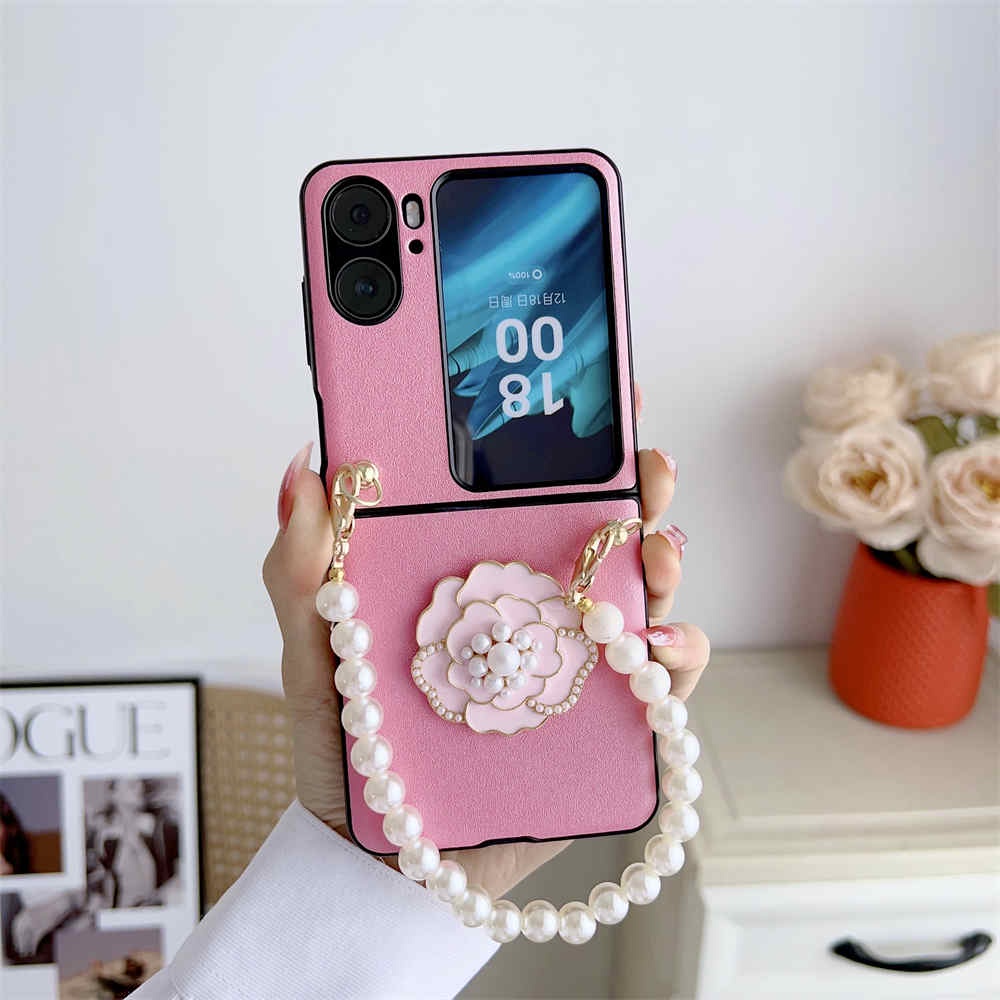 oppo-find-n2-flip-เคสโทรศัพท์มือถือหนัง-ฝาพับ-ลายดอกไม้-ดอกคามิเลีย-3d-พร้อมสายคล้องมือ-หรูหรา