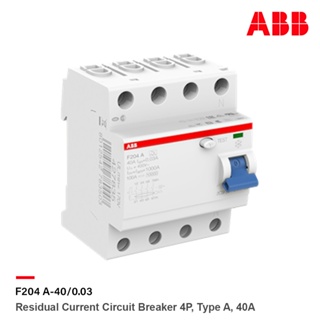 ABB F204 A-40/0.03 Residual Current Circuit Breaker (RCCB) 4P, TypeA, 30mA, 40A รุ่น F200 l 2CSF204101R1400 l เอบีบี